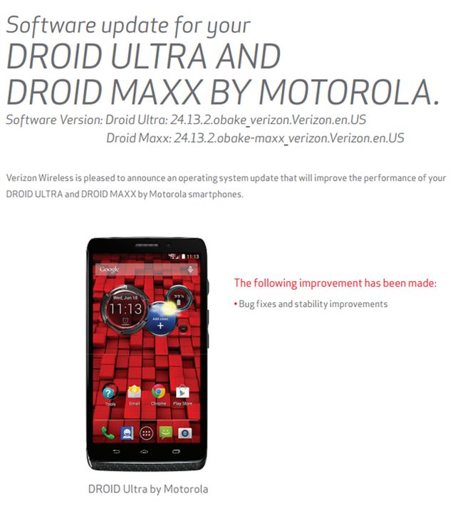 Fotografía - [No Lollipop] Verizon DROID Ultra, DROID Mini, y el Droid Maxx obtener una actualización de mantenimiento